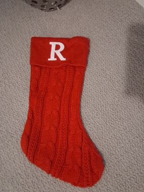 Red Cable Knit Holiday Stocking with White 'R' Monogram